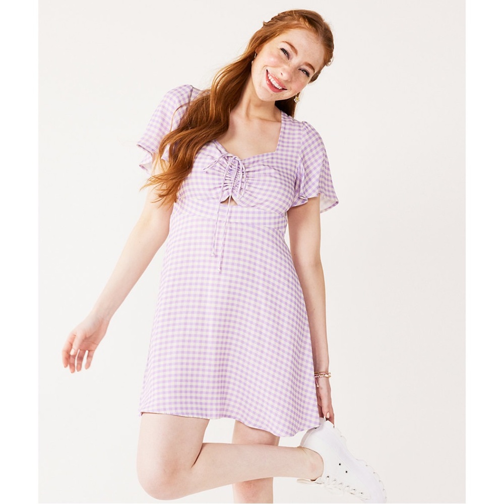 NWT Rewind Short Sleeve Front Keyhole Cutout Skater Dress Purple Juniors Size XL
